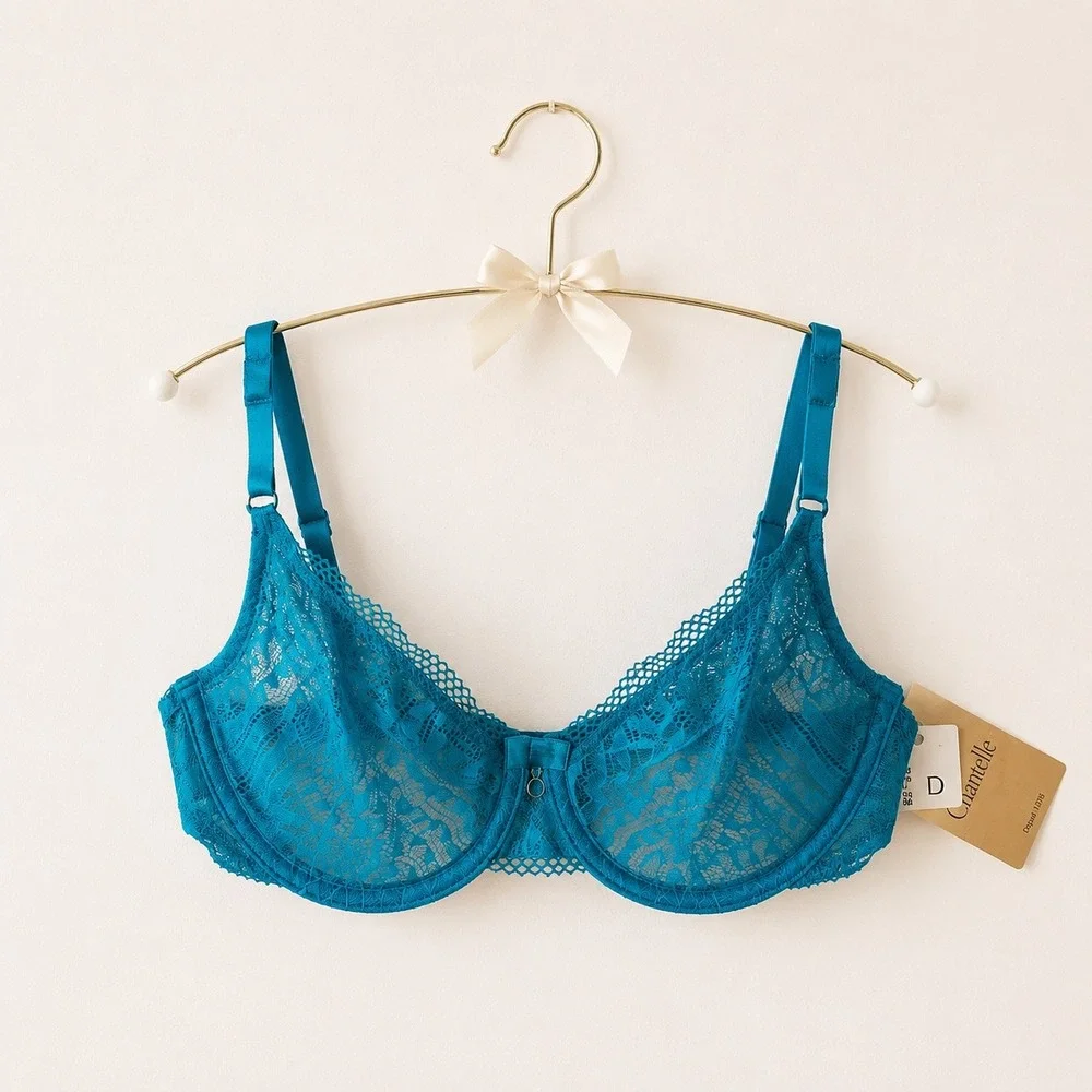 Chantelle Turquoise Blue Lace Unlined Underwire Bra 32D NWT 2141/JX - Picture 1 of 7